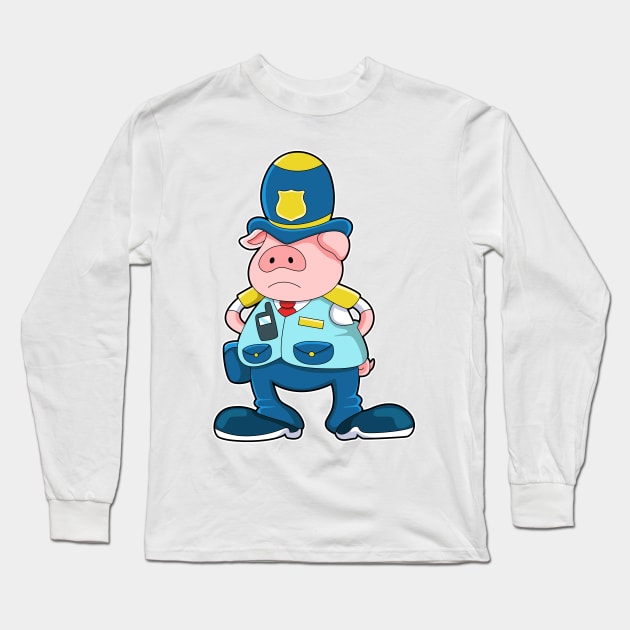 Pig as Police officer with Police Uniform & Hat Long Sleeve T-Shirt by Markus Schnabel